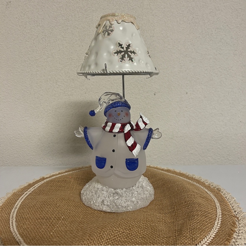 Snowman Tea Light Holder W/ Tin Shade Tealight Votive Candle